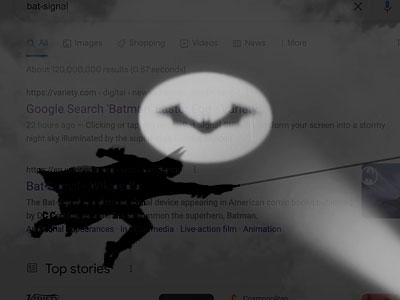 Huevo de Pascua de Google Batman (Bruce Wayne, Gotham City, Bat-Signal)